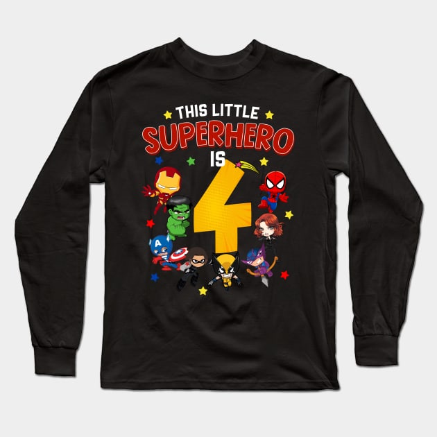 This Little Superhero Is 4 Birthday Superhero 4 Year Old Boy Long Sleeve T-Shirt by webster